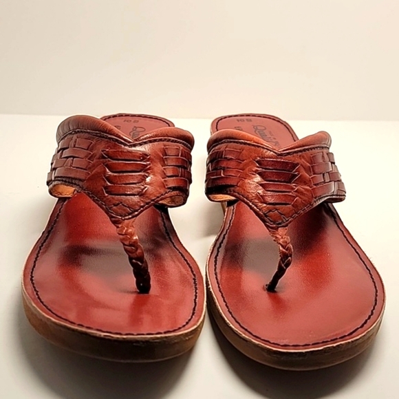 Vintage QualiCraft Brown Leather Wooden Flip Flop Thong Sandals Brazil 10 - Picture 3 of 13